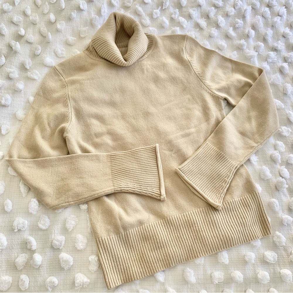 | talbots • tan flare sleeve turtleneck • size small |